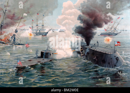 The first battle between the ironclads - Monitor and the Merrimack ...