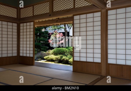 View of landscape garden at the Kyu Uchiyamake Samurai house in Echizen-Ono, Fukui, Japan Stock Photo