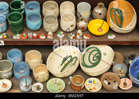 Handmade pottery on display, Kyoto, Japan JP Stock Photo