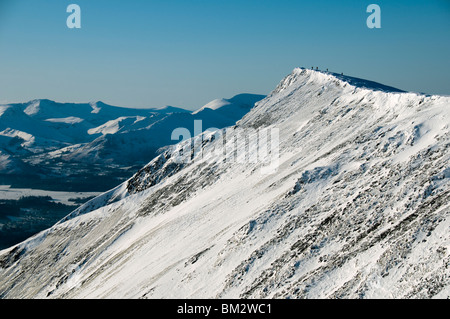 The summit ridge of Blencathra in winter, Lake District, Cumbria, England, UK. Stock Photo