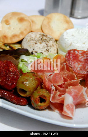 GOZO, MALTA. A plate of Maltese-style antipasti, as served at The Oleander in Xaghra. 2010. Stock Photo