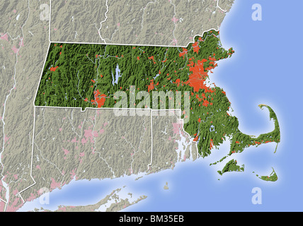 Massachusetts, shaded relief map. Stock Photo