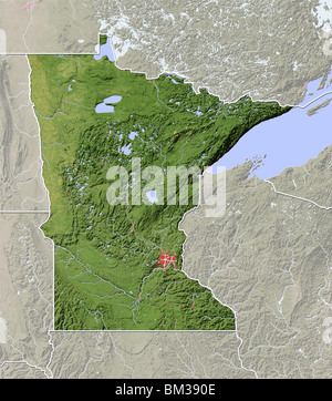 Minnesota, shaded relief map.