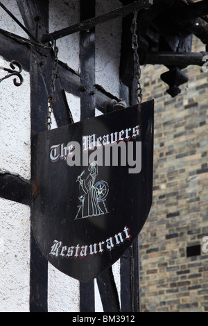 Sign on the Old Weaver's House and restaurant High Street Cantebury Kent England Stock Photo