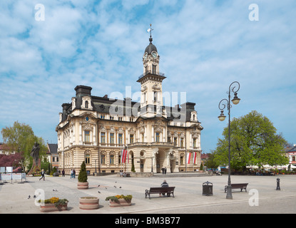 The Central Square of the Little or Lesser Poland town of Nowy Sacz. Town Hall. Stock Photo