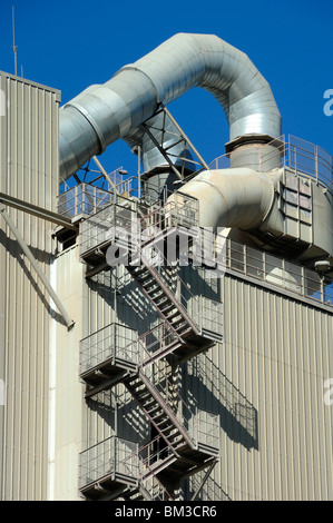 Industrial Architecture with External Pipes & Industrial Staircase, Cement Works or Factory, Beaucaire, Gard Département, France Stock Photo