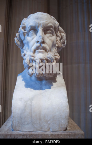 Sculptures in Marble, Portrait, Detail, Male Head, Statue of a Greek God, in Louvre Museum, Paris, France Stock Photo