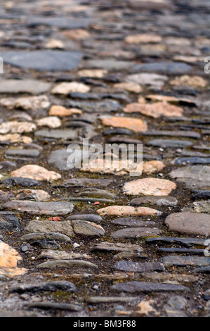 Close up of a cobbled street in Cornwall, England, UK Stock Photo