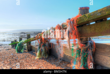 Groynes On Pett Level Beach East Sussex Stock Photo