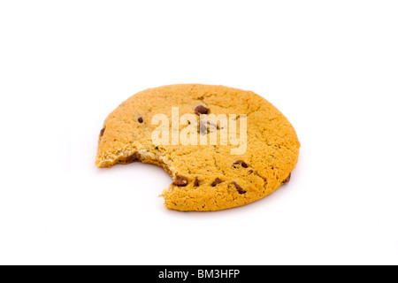 chocolate chip cookie with a bite taken on white Stock Photo