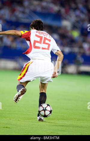 Perotti kicking the ball with the heel. Stock Photo