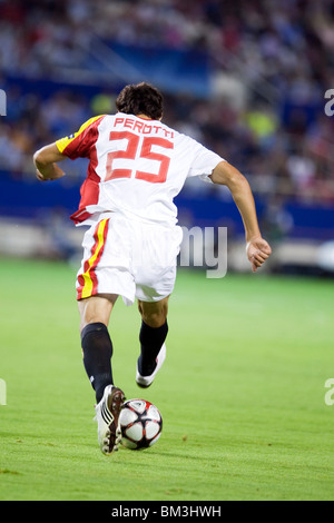 Perotti kicking the ball with the heel. Stock Photo