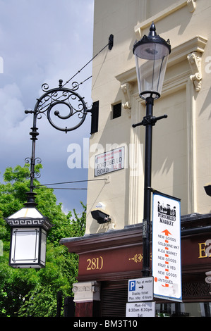 Old lamp and market sign, Portobello Market, Notting Hill, Greater London, England, United Kingdom Stock Photo