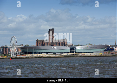 BT conference centre and Echo Arena with Anglican cathedral in Liverpool England Uk Stock Photo