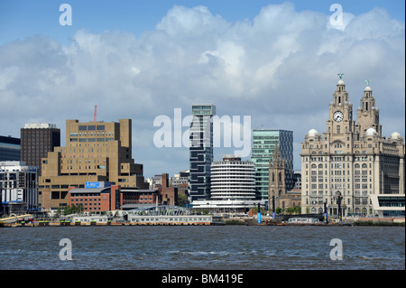 Modern and historic architecture in Liverpool seen from across the River Mersey Stock Photo