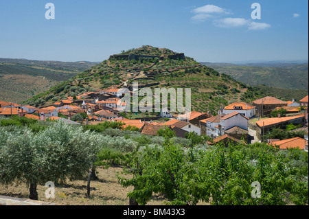 Central Portugal, The Beira Alta, Castelo Melhor Village Among Almond And Peach Orchards Stock Photo