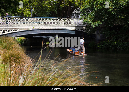 Punting on the Avon River, Christchurch, Canterbury, South Island, New Zealand Stock Photo