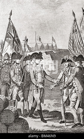 The Surrender of Lord Charles Cornwallis at the Siege of Yorktown in 1781. Stock Photo