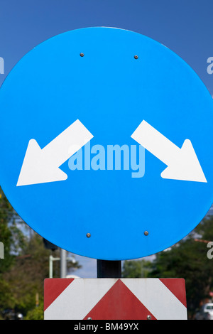A Road Traffic Sign Showing Left and Right Turning Ahead Only Stock Photo
