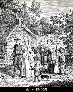 OLIVER GOLDSMITH - a scene from an early edition of his poem The Deserted Village first published in 1770 Stock Photo