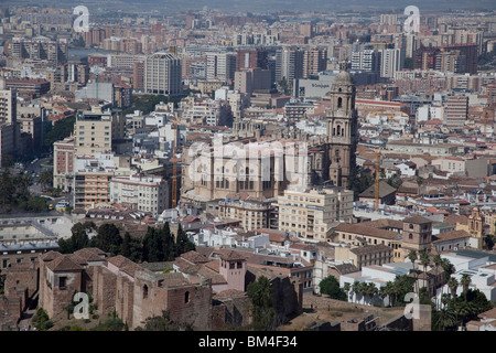 Malaga and its Cathedral from Castillo de Gibralfaro Stock Photo