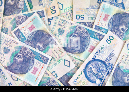 Money background. Banknotes from Poland. Financial texture abstract. Stock Photo