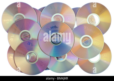 Pile of Verbatim blank DVD-R 4.7 gb 16* speed DVDs Stock Photo