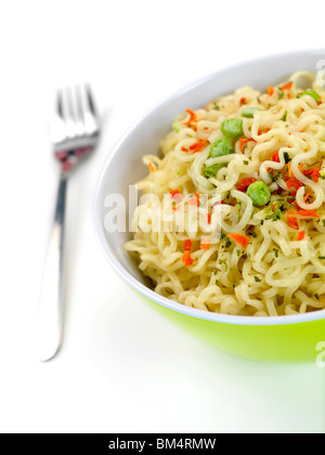 Cooked instant noodles isolated against a white background Stock Photo