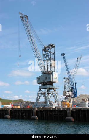 Dockyard cranes at Falmouth docks, in Cornwall. Stock Photo