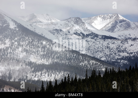Winter panorama view Monarch Pass, Chaffee County, Colorado, USA. Mount Aetna, 13,746', center, Taylor Mountain, 13,599' right Stock Photo