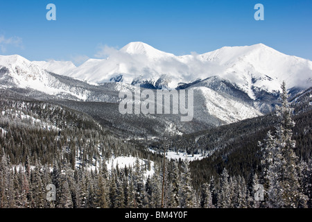 Panorama view of fresh snow on Mount Aetna, 13,746', and Taylor Mountain, 13,599'' (right), Monarch Pass, Chaffee Cou Stock Photo