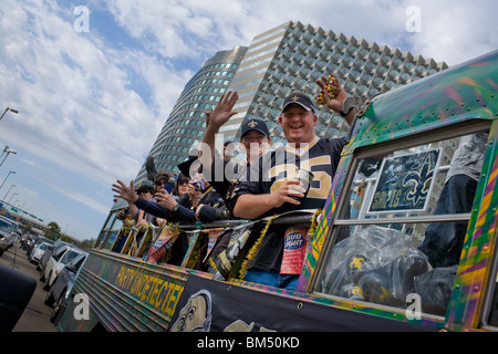 New Orleans Saints football fans tailgating before a playoff game Stock Photo