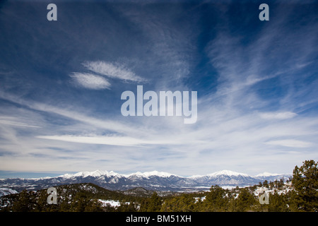 Panorama view of the Fourteen thousand foot peaks near the small mountain town of Salida, Colorado, USA Stock Photo
