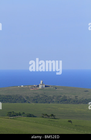 Looking across the South Downs towards Belle Tout Lighthouse near Eastbourne, East Sussex, England Stock Photo