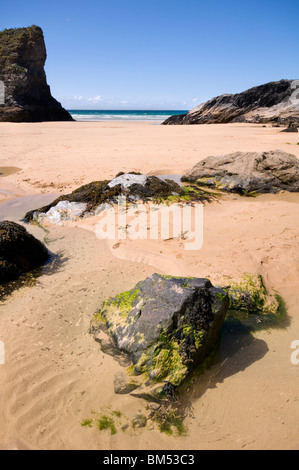 The beach at Bedruthan Steps on the northern coast of Cornwall in England, UK Stock Photo