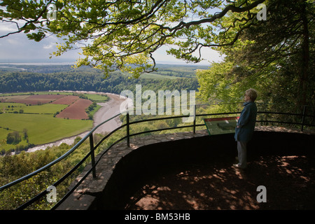 VIEW OF RIVER WYE FROM EAGLE'S NEST WYE VALLEY VIEW POINT with VISITOR Stock Photo