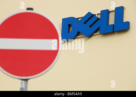 stop sign in front of the Dell Call-Center for Germany in Halle (Saale) Stock Photo