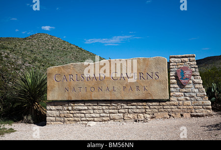 Entrance sign for Carlsbad Caverns National Park New Mexico USA Stock Photo
