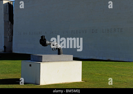 Revolver,Non-Violence by C.F Reutersward in Caen Memorial for the Peace,Calvados, Normandy,France,Le Memorial de Caen Stock Photo