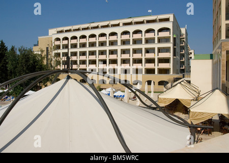 Sunny beach resort, (Slunchev Bryag), awning in front of hotel, Black Sea, Balkan peninsula, Eastern Europe Stock Photo