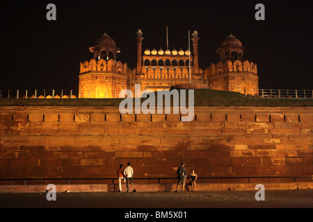 Night time view of the front of The Red Fort in Delhi, India. Stock Photo