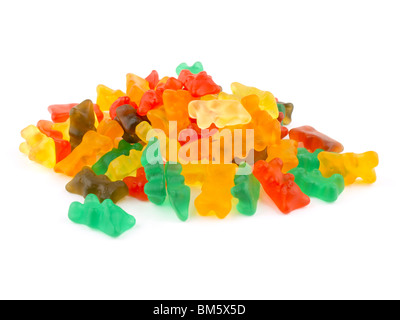Lots of gummy bears on white background. Stock Photo