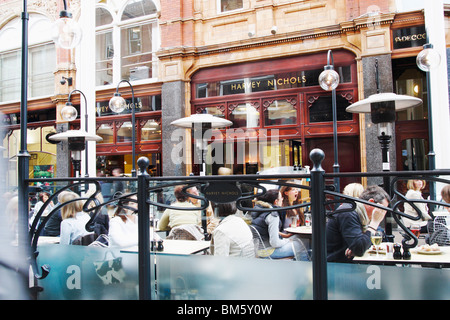 Harvey Nichols cafe outside Harvey Nichols store in the Victoria Quarter, Briggate, Leeds, Yorkshire, England. UK Stock Photo