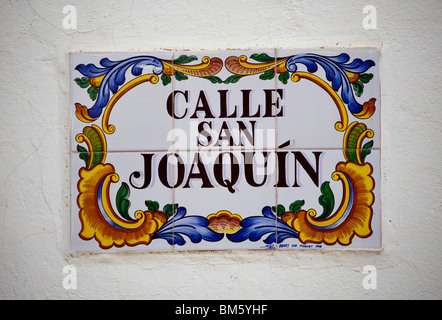 Street plaque Castell de Castells Calla San Joaquin Spanish village Spain Horizontal. 106061 Spain10 Stock Photo