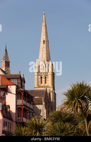 UK, England, Devon, Ilfracombe, Promenade, Emmanuel Church spire Stock Photo