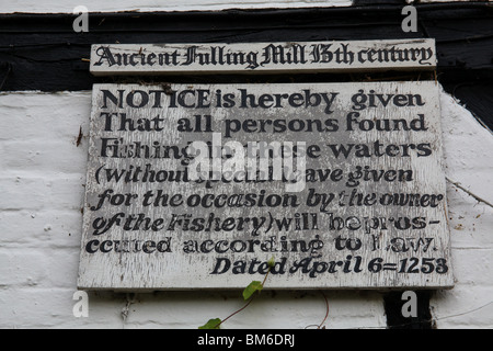 No fishing sign at the Fulling Mill or Fullertons Mill , Alresford, Hampshire, England, United Kingdom. travel old  13th century Stock Photo