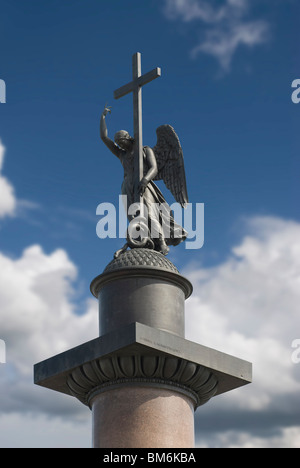 Statue of bronze angel with cross on top of Alexander Column in Saint Petersburg Stock Photo