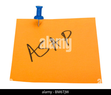 Word ASAP written on an adhesive note Stock Photo