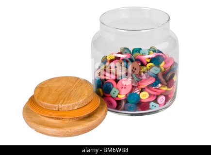 Close-up of a jar of buttons Stock Photo