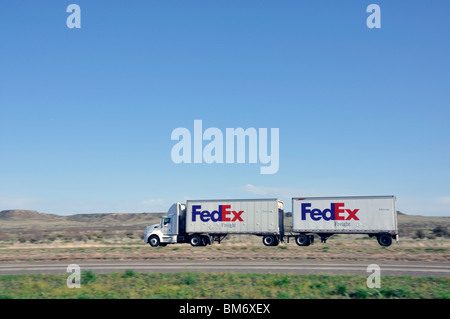 FedEx truck on highway, USA
